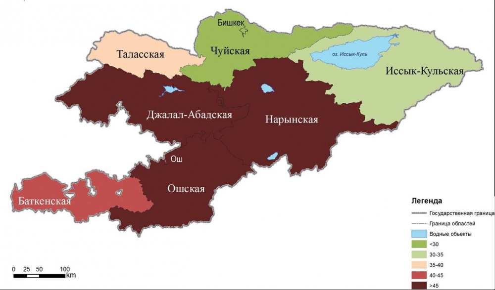 Численность киргизов. Области Кыргызстана на карте. Плотность населения Кыргызстана карта. Население Киргизии на карте. Карта Кыргызстана 7 областей.