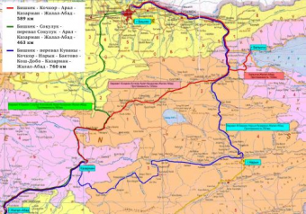 Кыргызстан. Варианты маршрутов альтернативной автомобильной дороги Север—Юг